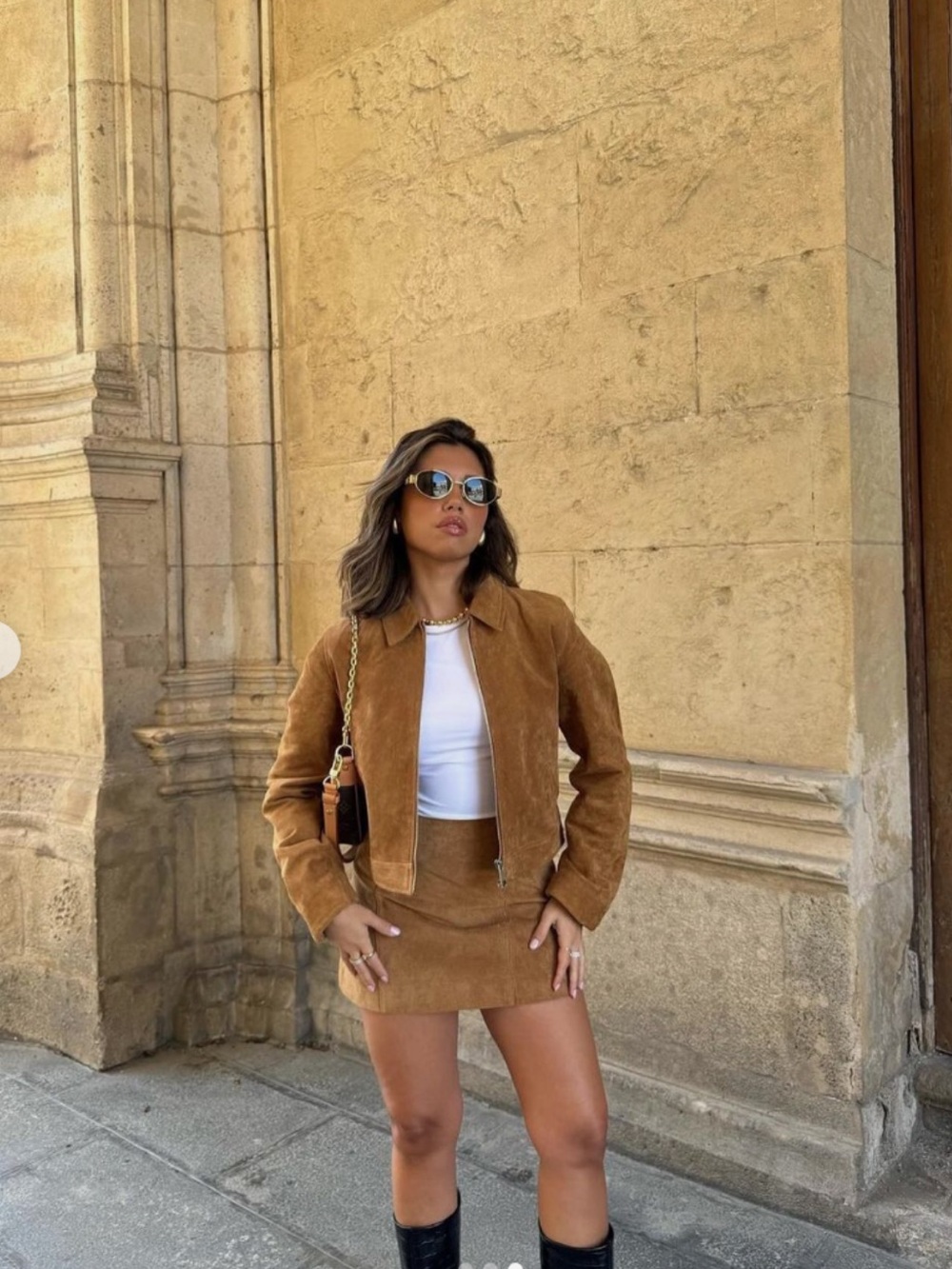 Zara 100% genuine suede mini skirt camel tan brown